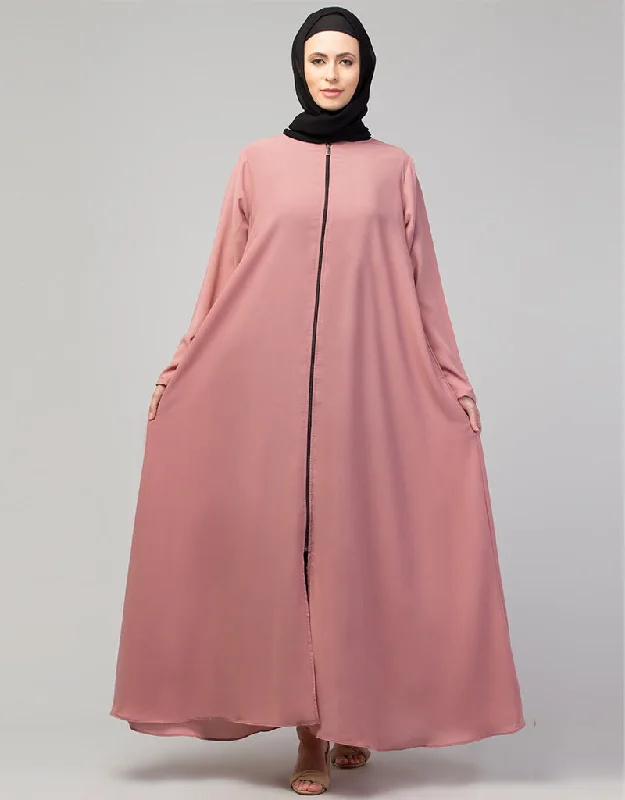 Modern Butterfly Kaftan with Self-Buttoned Cuffs and Open Front in Color Mauve Pink