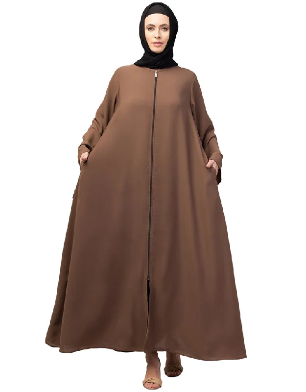 Modest Daily Abaya with Detachable Zipper In the Color Brown