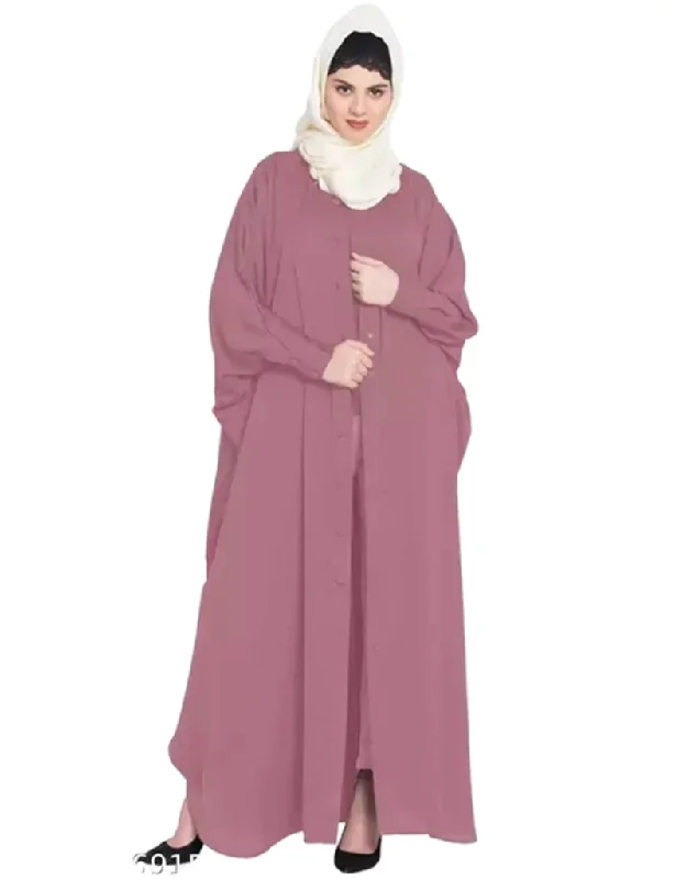 Arabic Front open and cuff with self button butterfly Kaftan In the Shade of Mouve Pink