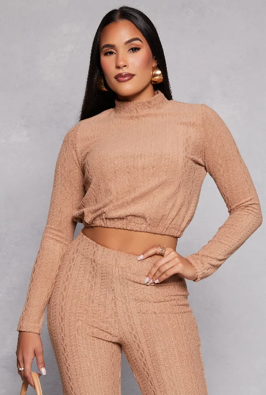 Cable Knit Long Sleeve Crop Top