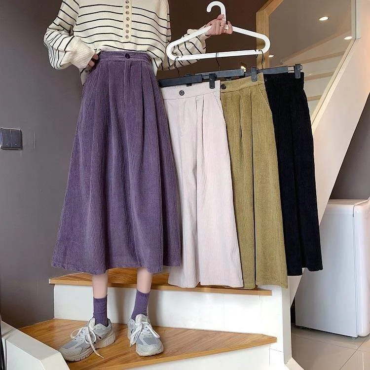 Women's Korean Fashion Pure Color A-line Corduroy Skirts