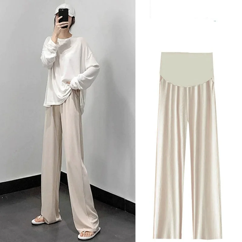 NiDELL Pregnant Women's Pants . Spring and Summer Thin Loose Straight Ice Silk Wide-Leg Pants Draped Pants Summer Women's Outer Wear Casual