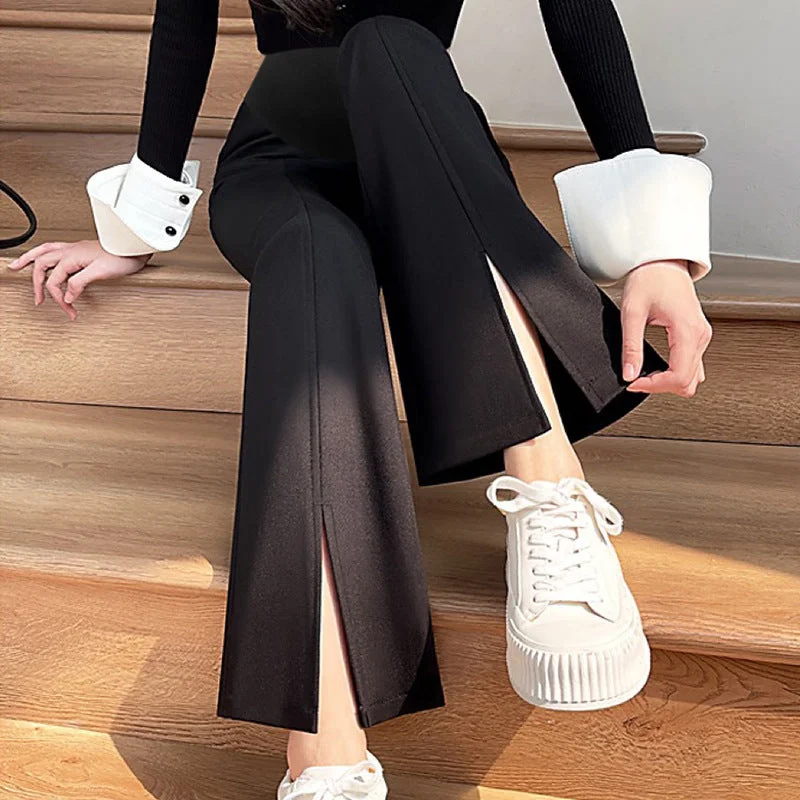 NiDELL . Spring and Autumn New Front Slit Pocket High Elastic Pregnant Women's Suit Pants Casual Pants Slim Fit Slim Flare Pants