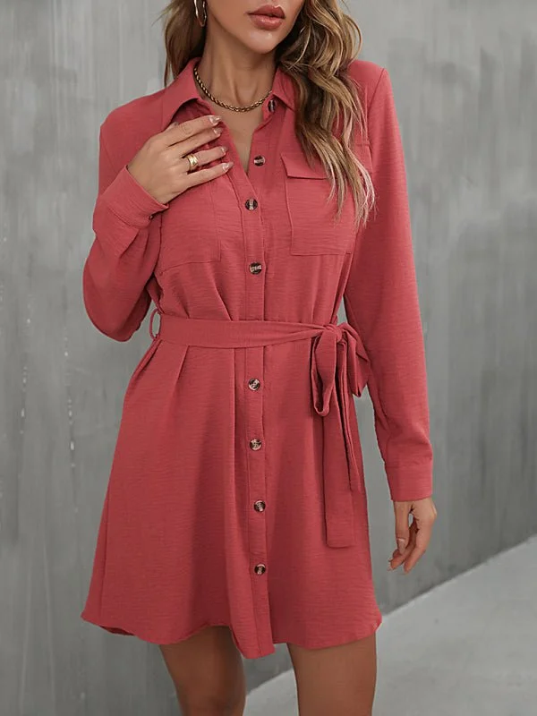 Women's lapel commuter laced shirt dress