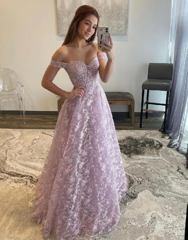 A-Line Off The Shoulder Long Prom Dress With Sequin Gold Sequin Dress